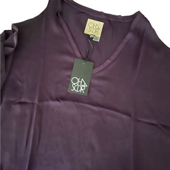 Chaser Plum Silk Cold Shoulder Long Sleeve V Neck Top Size M NWT - Picture 1 of 12